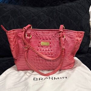 Brahmin Coral/pink Croc-Embossed Tote